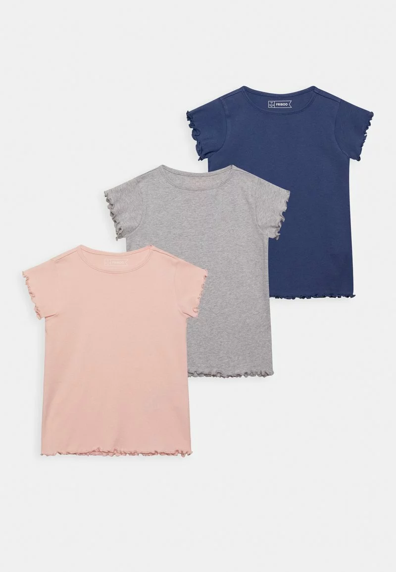 Friboo 3 PACK GIRL RIB TEE - T-Shirt Basic - 401 - Light Pink_102 - Grey_503 - Dark Blue, Kinder